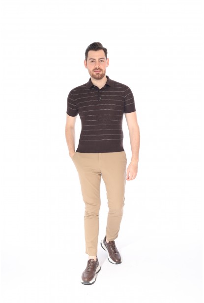 KAŞMİR İPEK ÇİZGİLİ POLO ERKEK T-SHIRT